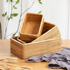 Rattan Storage Baskets, Wicker Baskets for Organizing, Hand Woven Fruit Basket, Decorative Baskets for Kitchen Counter, Living Room, Bathroom, Set of 3