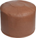 Unstuffed Ottoman Pouf Cover 20 X 15 Inch, Round Pu Leather Foot Stool, Floor Bean Bag(No Filler), Foot Rest with Storage for Living Room/Bedroom/Office, Brown