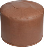 Unstuffed Ottoman Pouf Cover 20 X 15 Inch, Round Pu Leather Foot Stool, Floor Bean Bag(No Filler), Foot Rest with Storage for Living Room/Bedroom/Office, Brown