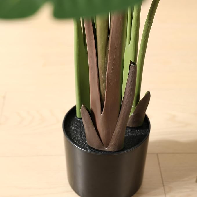 Artificial Bird of Paradise Plants 4 Ft Fake Tropical Tree with Woven Basket, Faux Banana Leaf Plant for Home Indoor Outdoor Office Modern Decor Green 2 Set