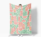 Boho Abstract Colorful Floral Throw Blanket, Vintage Retro Patchwork Pink Green Flower Botanical Geometric Aesthetic Groovy Flannel Throw Blanket for Chair Bed Sofa Couch, 60X70IN