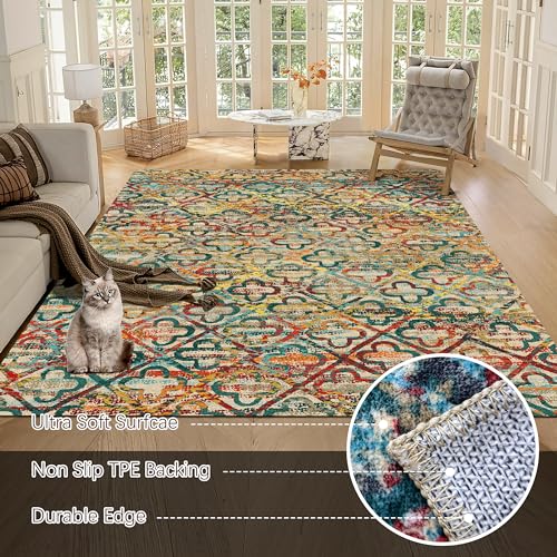 RUGSURE Washable Area Rugs, 4' x 6' - 1/6 Thick - Stain & Water Resistant Non-Slip - Perfect Resistant Rug for Living Room, Bedroom, Nursery, Pet & Child Friendly, Vibrant Colors Rugs, Multicolor - color: Grass-multicolor, size: 4' x 6' (Rectangular)