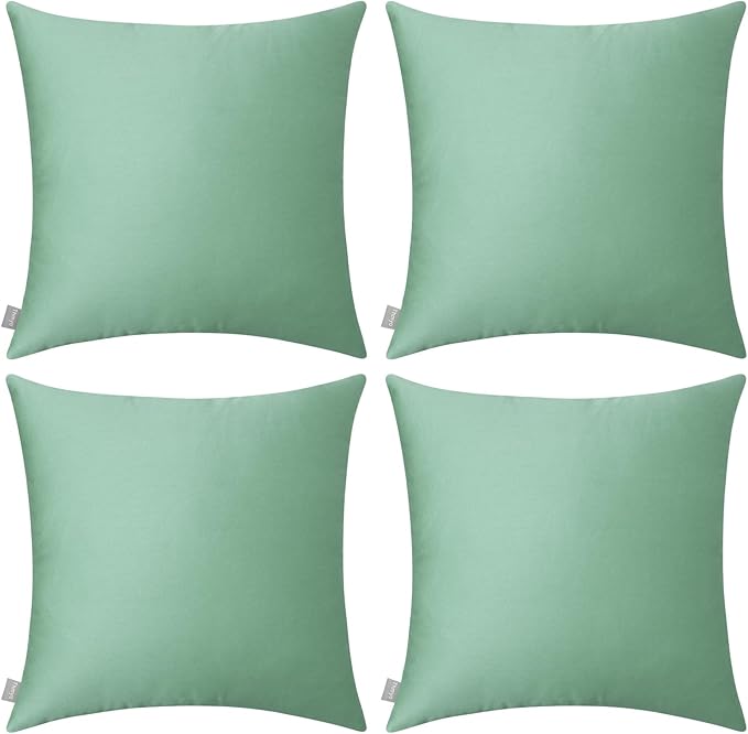 Thmyo 4-Pack 100% Cotton Comfortable Solid Decorative Throw Pillow Case, Square Cushion Cover Pillowcase Sublimation Blank Pillow Covers DIY Throw Pillowcase for Sofa(20x20 inch/ 50x50cm,Mist Green)