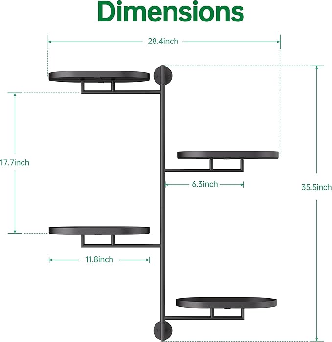 Rotating Window Shelves for Multiple Plants Indoor,4-tier Metal Corner Black Plant Stand Holder Floating Hanger Shelf for Wall，Windows Sill Gifts for Planter Lover to Enhance Home Decor