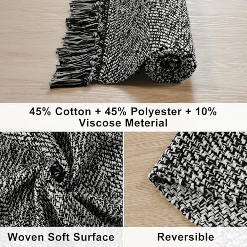 Collive Black Bathroom Rug, 2' x 3' Hand-Woven Washable Small Kitchen Rugs, 45% Cotton, 45% Polyester, 10% Viscose - Cotton Reversible Entryway Rug Modern Farmhouse Carpet for Foyer Bedroom Back Door - color: Black/Cream, size: 2' x 3' (Rectangular)