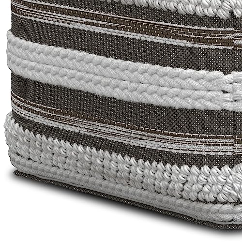 SIMPLIHOME Sommer Boho Square Pouf in Natural/Taupe Grey Handloom Woven Pattern for the Living Room, Bedroom and Kids Room - color: Natural/Taupe Grey, style: Cotton Pouf