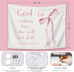 LIANGW Coquette Pink Bow Christian Tapestry Aesthetic, Wall Tapestry for Bedroom, Pink Wall Art for Teen Girls & Women, Bible Verses Tapestries Wall Hanging, Preppy Girly Room Decor 50x60 inche
