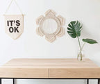 Mkono Boho Wall Mirror Decor Round Macrame Hanging Wall Art Decoration for Bedroom Nursery Living Room Apartment Office Entryways Home, Teen Girl Mothers Gift, Ivory