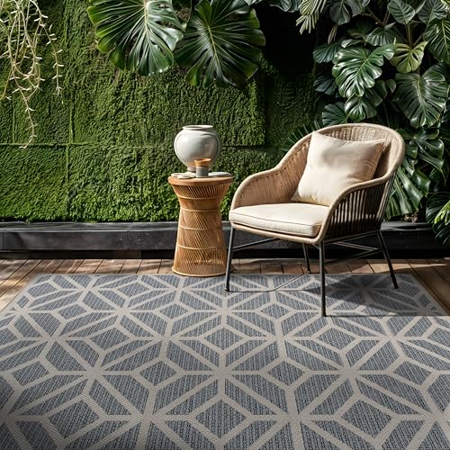 Rugshop Blue Contemporary Geometric Indoor/Outdoor Area Rug — Hose Washable for Living Room, Dining Room and Bedroom, 4' x 6' - size: 4' x 6' (Rectangular)