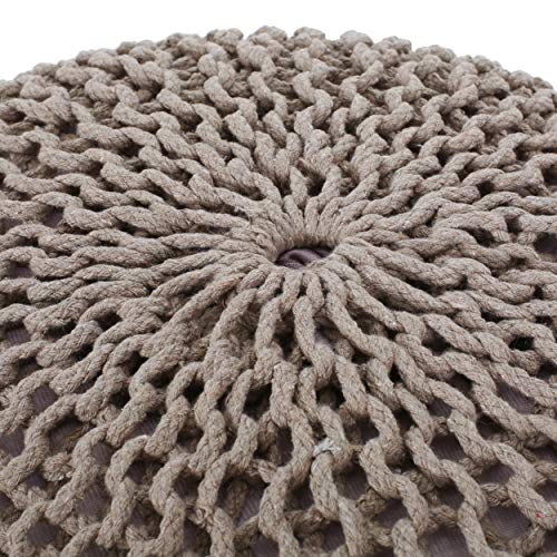 Nahunta Knitted Round Pouf - Cotton - Brown - color: Brown