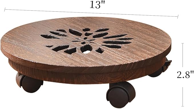 Wood Plant Stand Indoor,Plant Caddy with Lockable Wheels,Pot Stand,Rolling Plant Stand with Casters，Plant Dolly with Wheels,Heavy Duty Plant Base Brown 13"