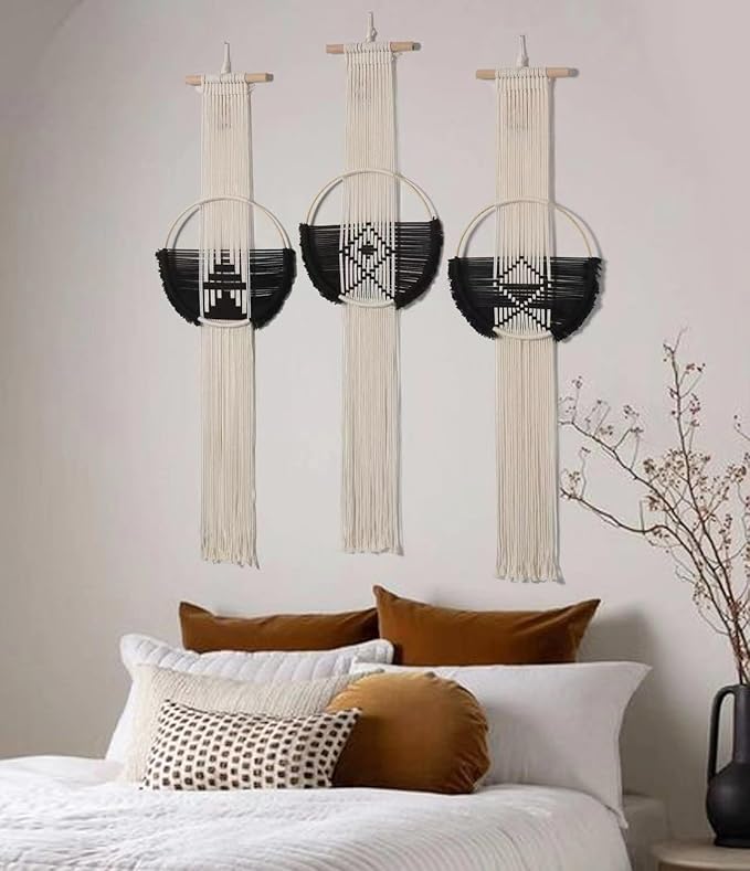 Flber Macrame Wall Hanging 3Pcs Macrame Wall Decor Macrame Wall Art Round Wall Art Handmade Boho Wall