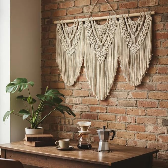 oiikain Large Handmade Boho Macrame Wall Hanging Tapestry - Chic Bohemian Woven Home Decor art for Living Room, Bedroom, and Wedding Parties (BeigeF)