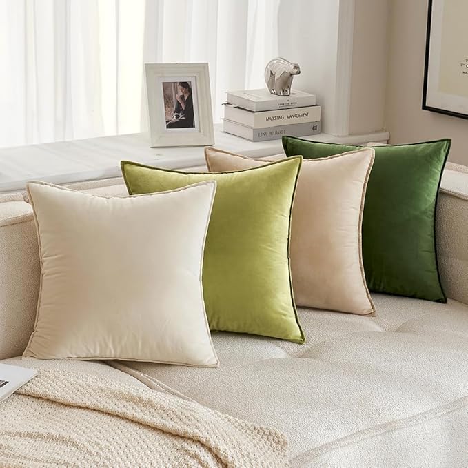 MIULEE Moss Green Velvet Throw Pillow Covers 16x16 Soft Decorative Solid Square Cushion Cases Pack of 2 Modern Luxury Home Decor for Couch, Sofa, Bedroom