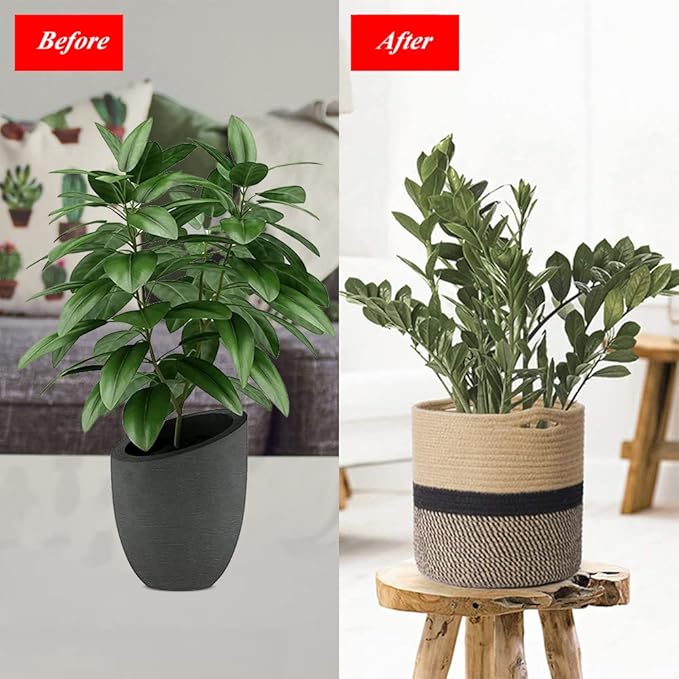 Woven Cotton Rope Plant Basket for Flower Pot Indoor Planters, 10" x 10" Jute Foldable Storage Basket Organizer Modern Decor Household Laundry Basket