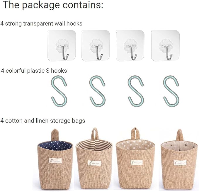 4 Pack Hanging Basket for Door,Small Wall Basket Decor,Jute Hanging Wall Storage,Wall Baskets for Plants,Boho Camper Decor Storage for Key, Sunglasses, Wallet on Door,with Mounting Hook