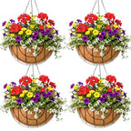 Metal Hanging Baskets for Plants Outdoor 4 Pack Round Metal Wire Hanging Basket Planter (Grid, 10 Inch) - size: 10 Inch, style: Grid