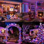 Couah 2 Pack 100 LED 38.4FT Red White and Blue Lights Battery Operated, Patriotic 4th of July Lights 8 Modes-Timer Indoor Outdoor Party Patriotic Memorial Day Independence 4th of July Decorations - size: 34.8FT-Red White Blue