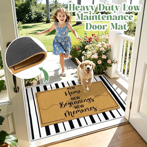 2 Pcs Coir Door Mat Welcome Mats for Front Door Porch Black White Layering Rug for Outside Entrance Non Slip New Home Area Rugs for Outside Patio Housewarming Gift Idea for Family Friends 23.6"x35.4" - color: 2 Pcs Coir New Beginning