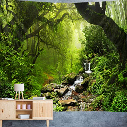 Llamazing Forest Tapestry - Green Creek, 60''L51''W - Magic Landscape for Living Room & Bedroom Decor - color: Green Creek, size: 60"L x 51"W