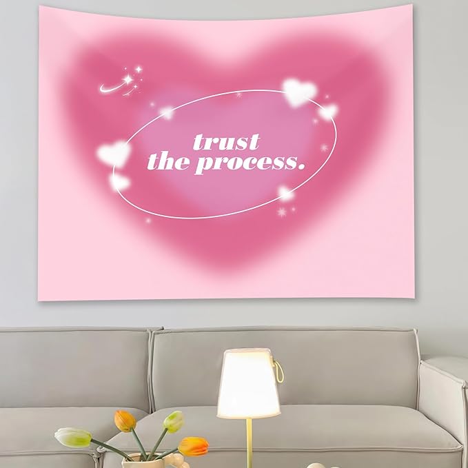 Boqin Pink Aura Tapestry - Cute Aesthetic Tapestries for Girl Bedroom, Pink Heart Tapestry Wall Hanging for Home College Dorm Living Room, Girls Room Art Tapestries - 60 x 50 Inch