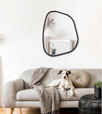Black Asymmetrical Wall Mirror Large 20"x16" Irregular Oval Mirror Modern Wood Frame Unique Shape Wall Mounted Vanity Artistic Mirrors Decorative for Living Room Bedroom Bathroom Hallway