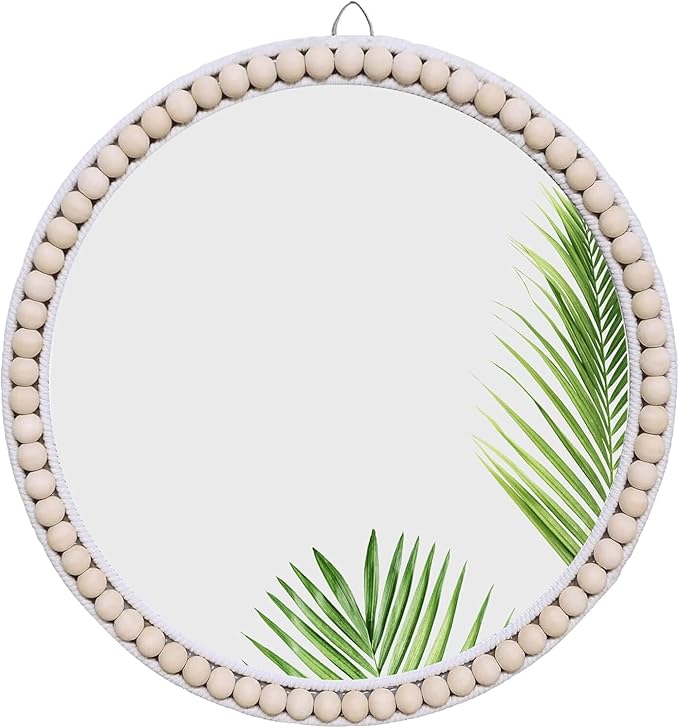 17 inch Wall Mirror, Boho Design for Living Room, Bedroom, Bathroom Decor, Hand Woven Rattan Mirror