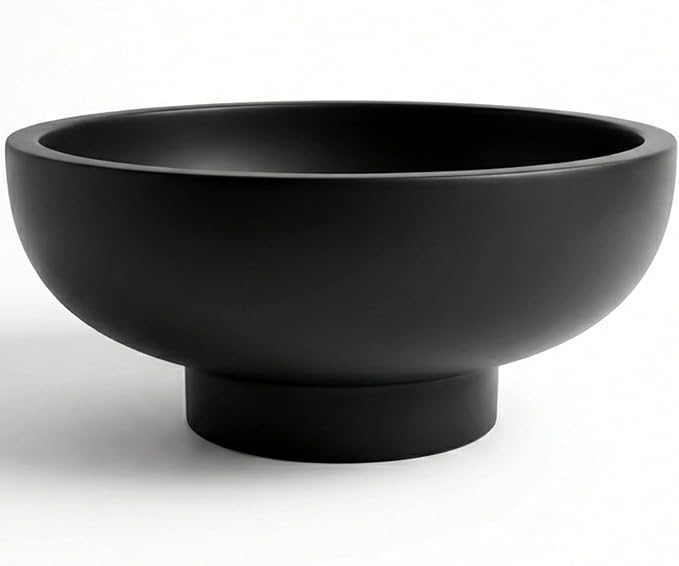 OAKOA Concrete Black Decorative Bowl for Home Decor - Black Fruit Bowl - Modern Pedestal Coffee Table Bowl for Entryway Table