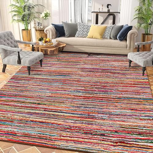 Chindi Rug 9x12, Boho Living Room Woven Braided Multicolor Area Rugs 9x12, Bohemian Colorful Recycled Cotton Rag Rugs for Farmhouse, Bedroom, Dining Room, Classroom, Hallway - size: 9' x 12' (Rectangular)