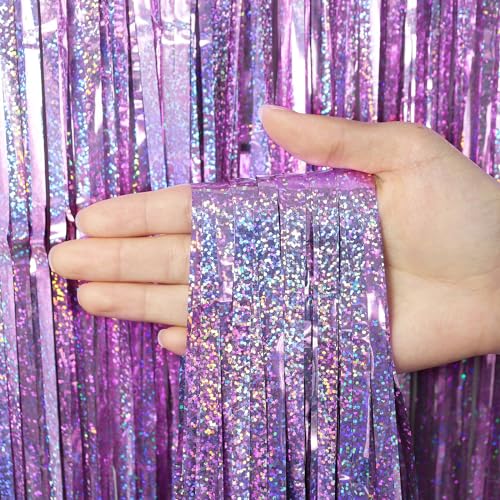 2 Pack Fringe Curtains Backdrops, Foil Fringe Curtains, Door Streamers for Birthday Wedding Bridal Shower Holiday Graduation Party Decorations, Photo Booth Backdrops, Glitter Light Purple - color: Glitter Light Purple