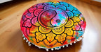 Round Mandala Floor Pillow Cover Seating Cushion Throw Cover Ottoman Pouf Cover Pom Pom Pillow Cases Hippie Decorative Bohemian Boho Indian 22 Inches (Multi Color)