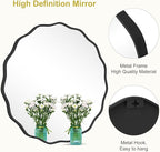 WallBeyond Round Wavy Mirror for Wall Decorative 32 inch, Modern Round Mirror Aluminum Frame for Bathroom Bedroom Living Room Home House Office Entryway, Black