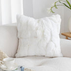 MOOX Rabbit Fur Throw Pillow Covers Decorative Fluffy Soft Fuzzy Plush Luxury Genuine Animal Skin Lumbar Pillow 12"x20" Cushion Cover, Sofa, White