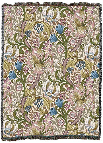 Pure Country Weavers William Morris Golden Lily Pink Blanket - Arts & Crafts - Gift Tapestry Throw Woven from Cotton - Made in the USA (72x54) - color: Pink, size: Large