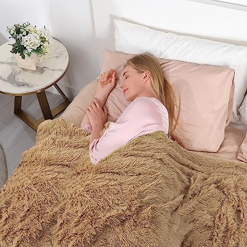 Tuddrom Decorative Extra Soft Faux Fur Blanket Twin Size,Solid Reversible Fuzzy Lightweight Long Hair Shaggy Blanket,Fluffy Plush Fleece Comfy Microfiber Throw Blanket for Couch Sofa Bed,Camel - color: Camel, size: Twin-70" x 78"