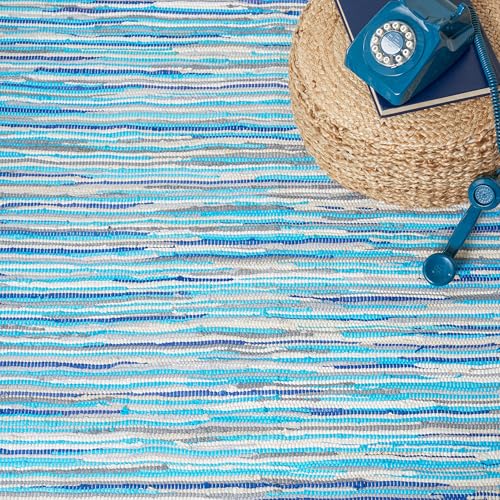 SAFAVIEH Rag Rug Collection Accent Rug - 2' x 3', Turquoise & Multi, Handmade Boho Stripe Cotton, Ideal for High Traffic Areas in Entryway, Living Room, Bedroom (RAR129C) - color: Turquoise/Multi, size: 2' x 3' (Rectangular)
