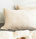Nanko Pillow Case/Pillow Shams Queen Set of 2, Beige Cream Tan Tufted Jacquard Diamond Boho Soft Shabby Chic Microfiber Pillow Covers, for Home Bed, Farmhouse Modern for Men and Women 20 x 30 inch