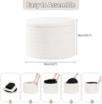 PINPLUS Round Ottoman with Stroage, Boucle Storage, Foot Stool Foldable Coffee Table Ottoman for Living Room, Bedroom, Dorm (White)