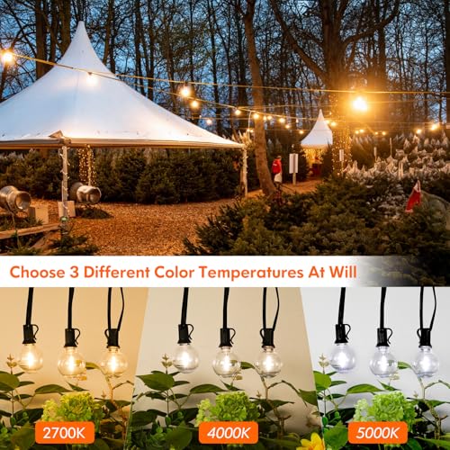 200FT LED Outdoor String Lights with 3 Color Lights, Dimmable String Lights for Outside with Remote, G40 Globe Waterproof Patio Lights with 100 Shatterproof Bulbs for Party Backyard BBQ House Camping - color: Black, size: 200FT-3CCT