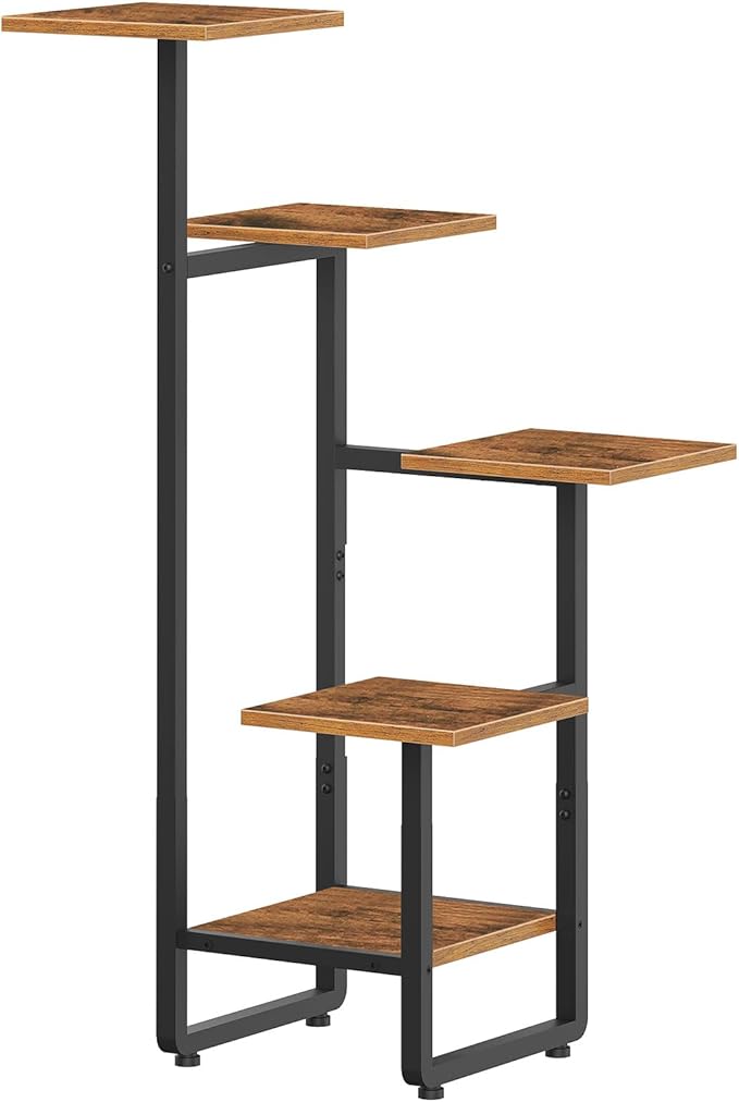 HOOBRO Plant Stand Indoor, 5 Tiered Corner Plant Shelf Flower Stand for Multiple Indoor Plants, Square Plant Flower Display Shelf for Living Room, Balcony, Patio, Rustic Brown and Black BF06HJ01