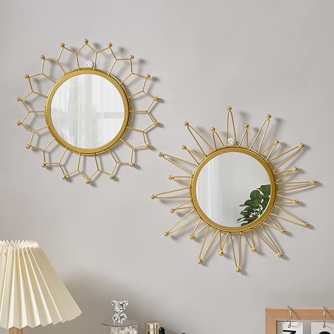 Gold Mirrors - Metal Sunburst Wall Mirror for Room & Home Decor, Boho Mirror Gifts for Women & Moms (Medium, Sunshine)