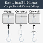 8 Sets Heavy Duty Swag Ceiling Hooks with Hardware for Hanging Plants, Cavity Wall Fixing, Easy Installation, Holds Up to 30lbs, Ideal for Home & Garden (8 Sets, White)
