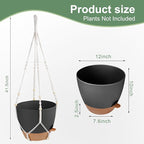 41.5 Inch Macrame Plant Hanger Indoor Outdoor with 12 Inch Flower Pot, Hanging Planter for Plants Holder with Wood Beads for Boho Home Decor (Ivory+Black)
