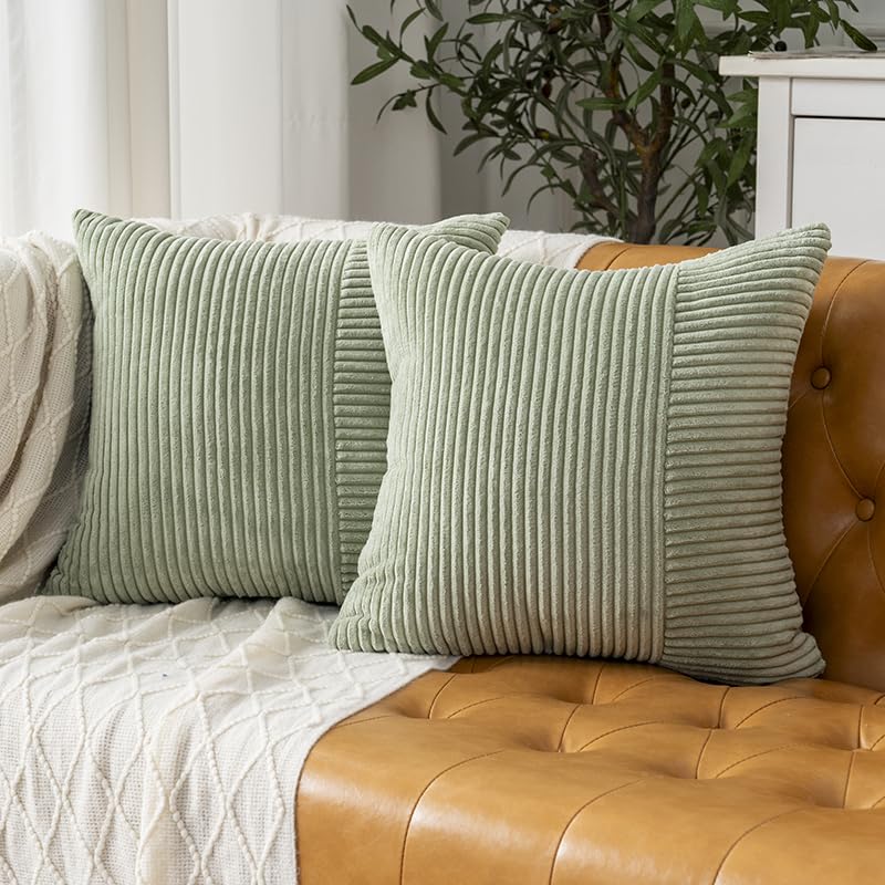 Corduroy Throw Pillow Covers, Cozy Cushion Covers for Home Decor, Zippered Pillowcases for Couch and Bed - color: Green Corduroy Pillowcase