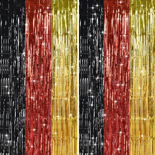 TONIFUL Black Red Gold Door Streamers,Black Red and Gold Photo Booth Backdrop Metallic Streamers Foil Fringe Curtain for Mouse Themed Birthday,New Year,Graduation,Baby Shower Party Decoration - color: Black Red Gold