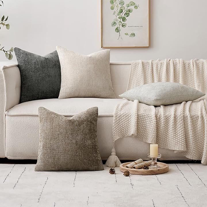 MIULEE Pack of 4 Couch Throw Pillow Covers 16x16 Inch Neutral Soft Decorative Pillow Covers Farmhouse Boho Cushion Covers for Spring Home Decor Sofa Bedroom Living Room - color: Neutral, size: 16" x 16" (Pack of 4)