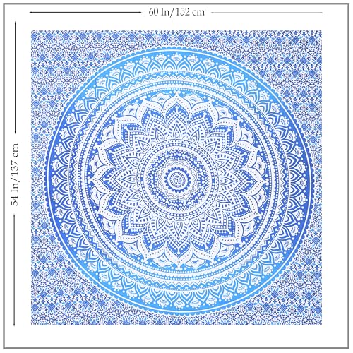 THE ART BOX Aqua Blue Cotton Tapestry Mandala Wall Hanging – Tapestry for Bedroom – Boho Room Decor – Small Aesthetic Tapestry 54x60 Inches - color: Blue and White, size: 54"L x 60"W