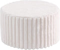 LITA Round Stuffed Pouf Ottoman, Corduroy Poufs with High-Density Foam Filling and Washable Cover, Furry and Fluffy Bean Bag Foot Stools Ottoman for Living Room, Bedroom, Office, Beige, Round