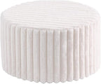 LITA Round Stuffed Pouf Ottoman, Corduroy Poufs with High-Density Foam Filling and Washable Cover, Furry and Fluffy Bean Bag Foot Stools Ottoman for Living Room, Bedroom, Office, Beige, Round