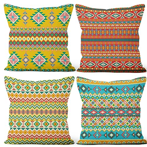 Colorful Bohemian Throw Pillow Covers, Boho Irregular Pattern Decorative Throw Pillow Case, 4-Pack Double-Side Printed Pillowcases for Sofa and Living Room, 20x20 in - color: 13, size: 20" x 20" (Pack of 4)